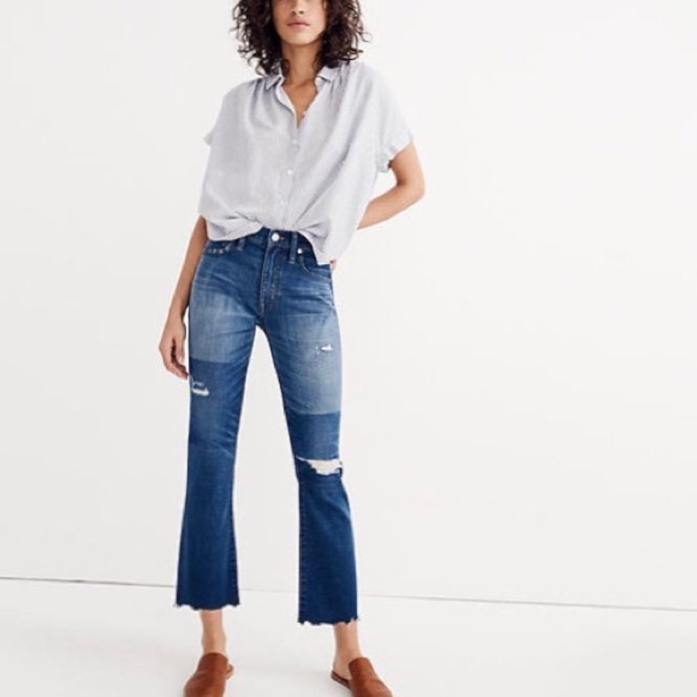 Madewell Blue Patchwork Boot-Cut Jeans